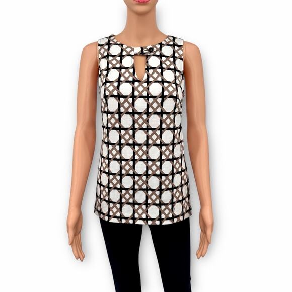 Trina Turk Danie Sleeveless Jacquard Top Size S Structured Woven Geometric Print - Picture 4 of 13